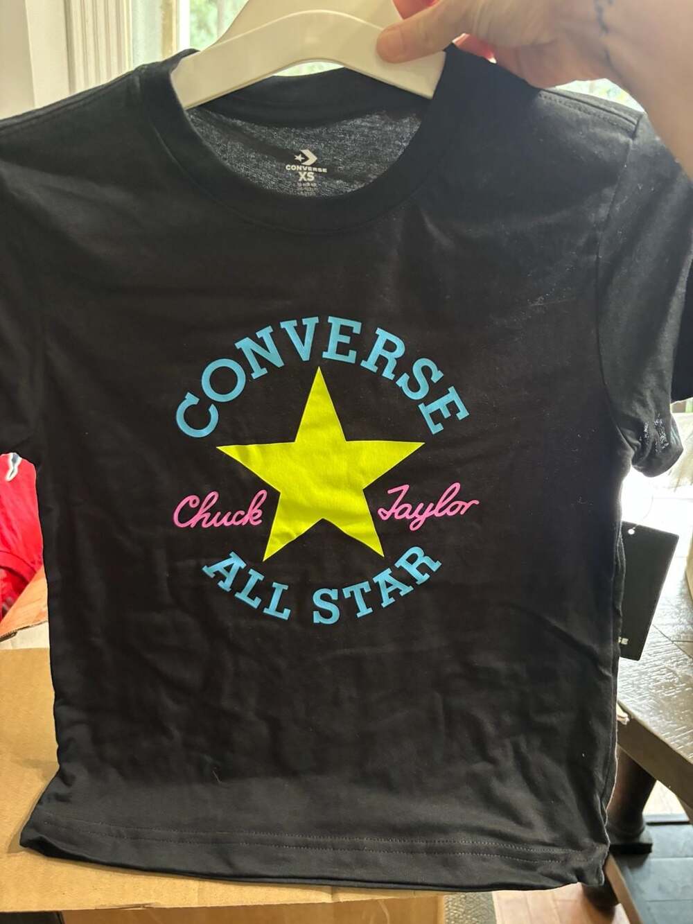 Converse Boys Chuck Taylor All Star Black Neon Mantis T-Shirt Size XS